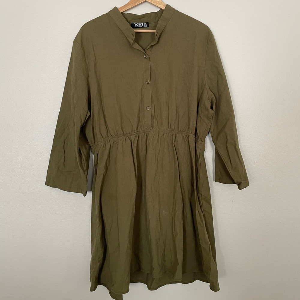 Yoins Khaki Button-Up Dress